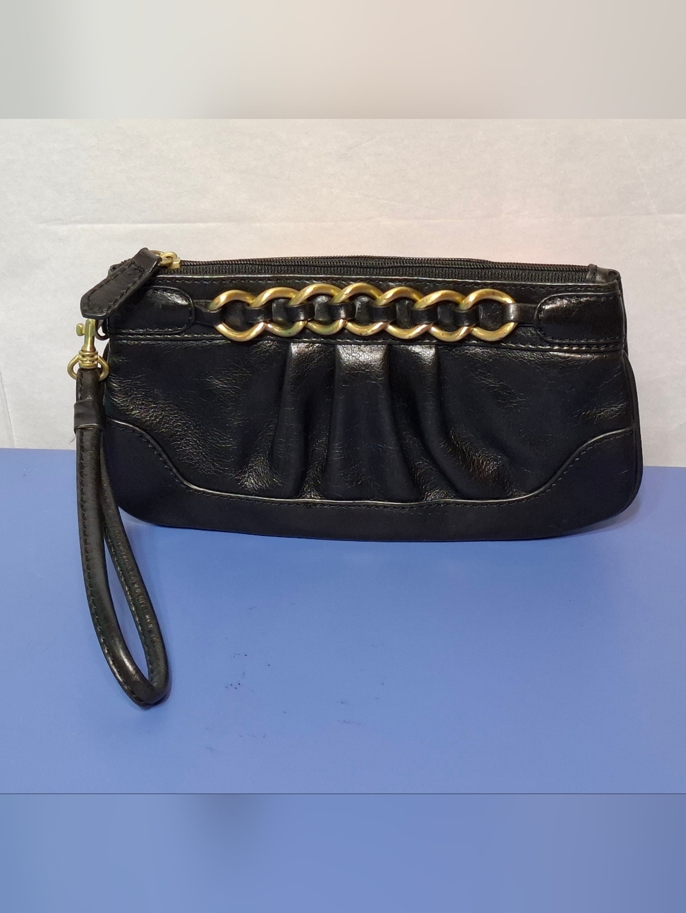 Vintage Wilson's Black Pleated Leather Wristlet